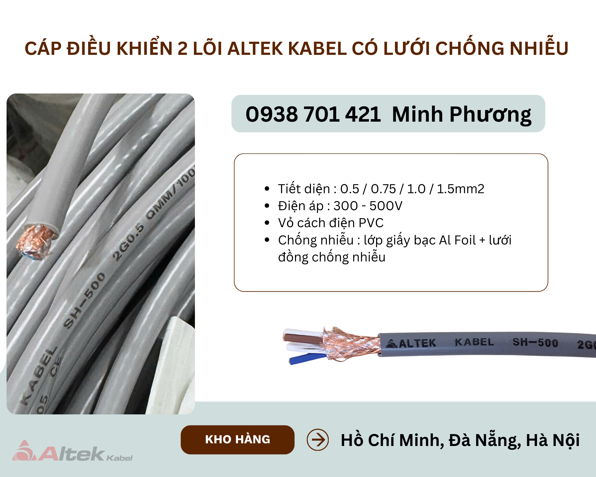 Cáp điều khiển 2 lõi Altek Kabel có lưới chống nhiễu Đà Nẵng, Quảng Bình, Khánh